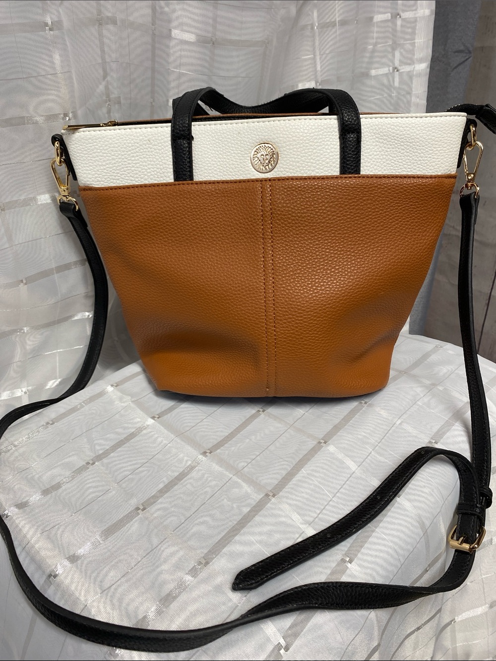 Anne Klein Two-Tone Tote in White, Brown and Black